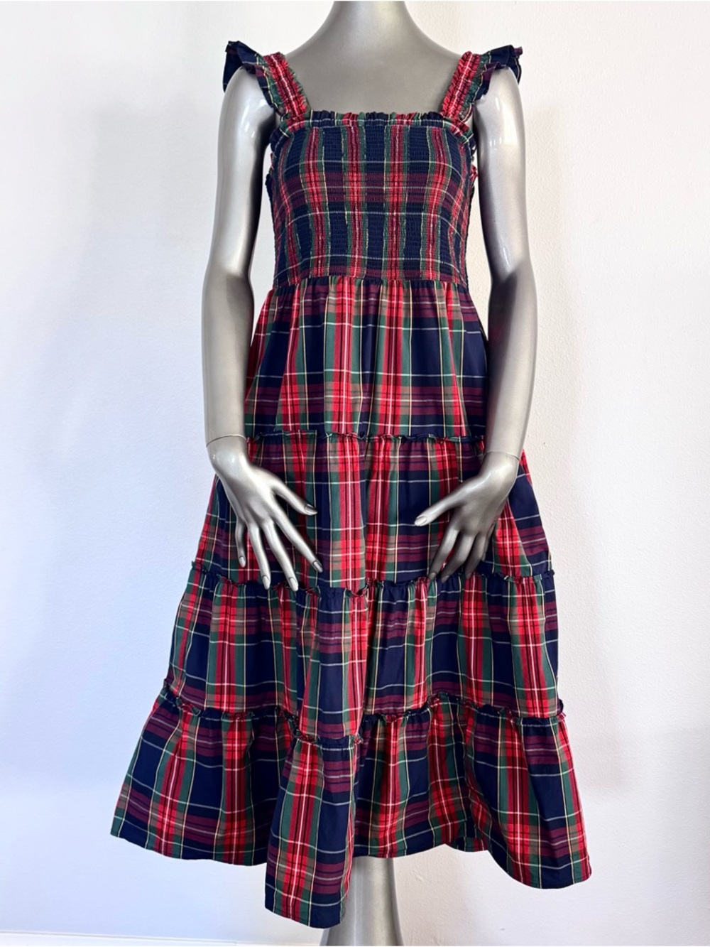 J.Crew Re-Imagined Plaid Smocked Midi Dress Small Cottagecore Pockets - Picture 2 of 13